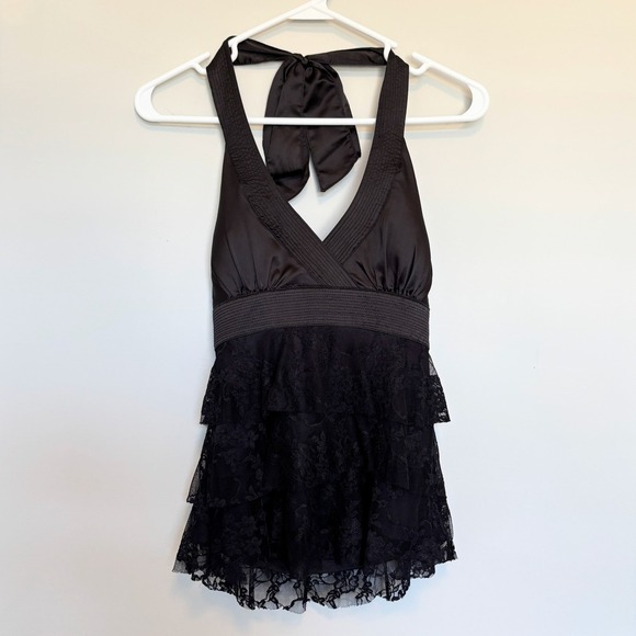 Urban Behavior Y2K Babydoll Halter Top Dark Romantic Whimsigoth Black Women's S - Picture 1 of 12